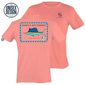 NWOT Simply Southern Coral Marlin Fish “trued and true” t shirt. Size Small